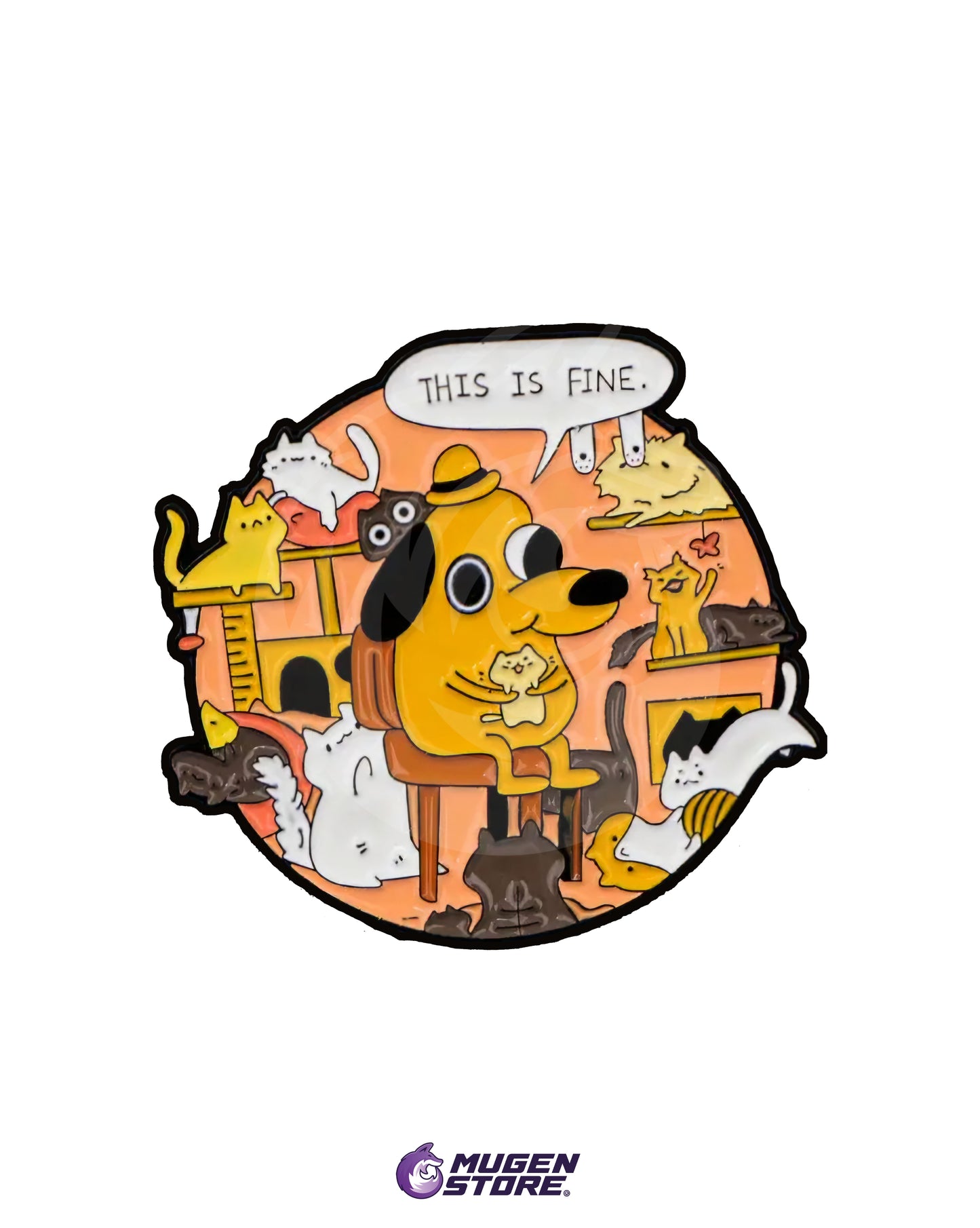 🔥 Pin “This is Fine” – Caos con Gatos Edición 🐶🐱