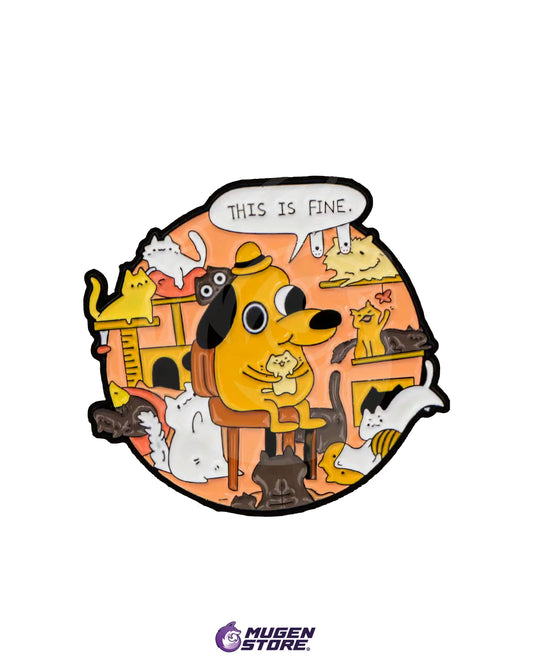 🔥 Pin “This is Fine” – Caos con Gatos Edición 🐶🐱